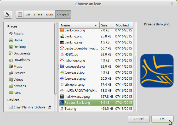 21). Browse through to the file directory containing your Piraeus Bank icon